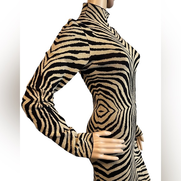 Akira NWT Black Gold Shimmer Zebra Print Body-con Knit Mini Dress (0458) - Picture 3 of 12